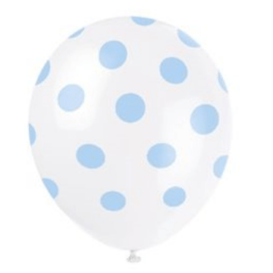 Balões brancos com pintas Azul, embalagem de 10 unidades