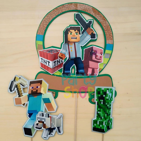 Topper para bolos minecraft personalizado