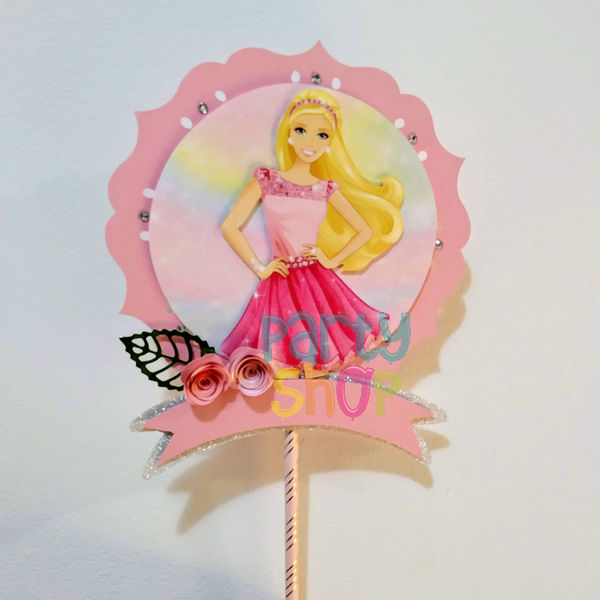 Topo de Bolo - Barbie Rosas - Personalizado com nome e idade