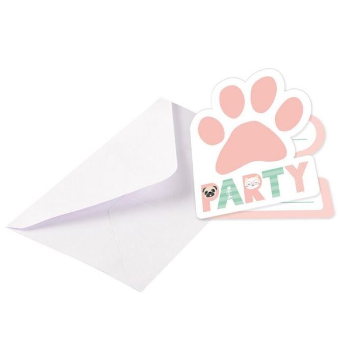 8 invitations carton hello pets