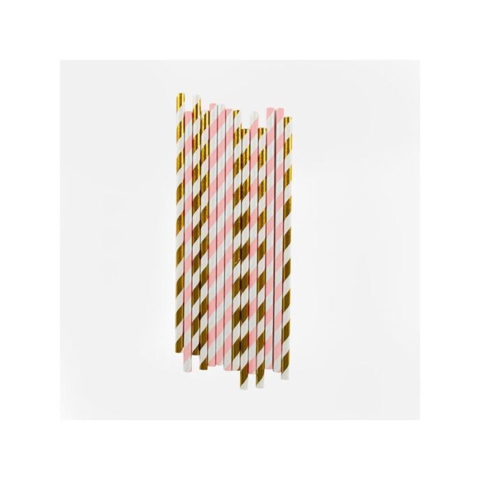 Palhinhas De Papel Ouro E Rosa 25X