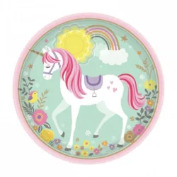 8 Pratos Unicornio 100% papel de 23cm