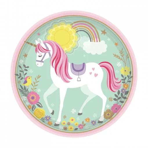 8 Pratos Unicornio 100% papel de 23cm