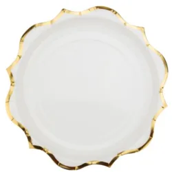 8 Pratos Dourados 23cm Branco Rebordo